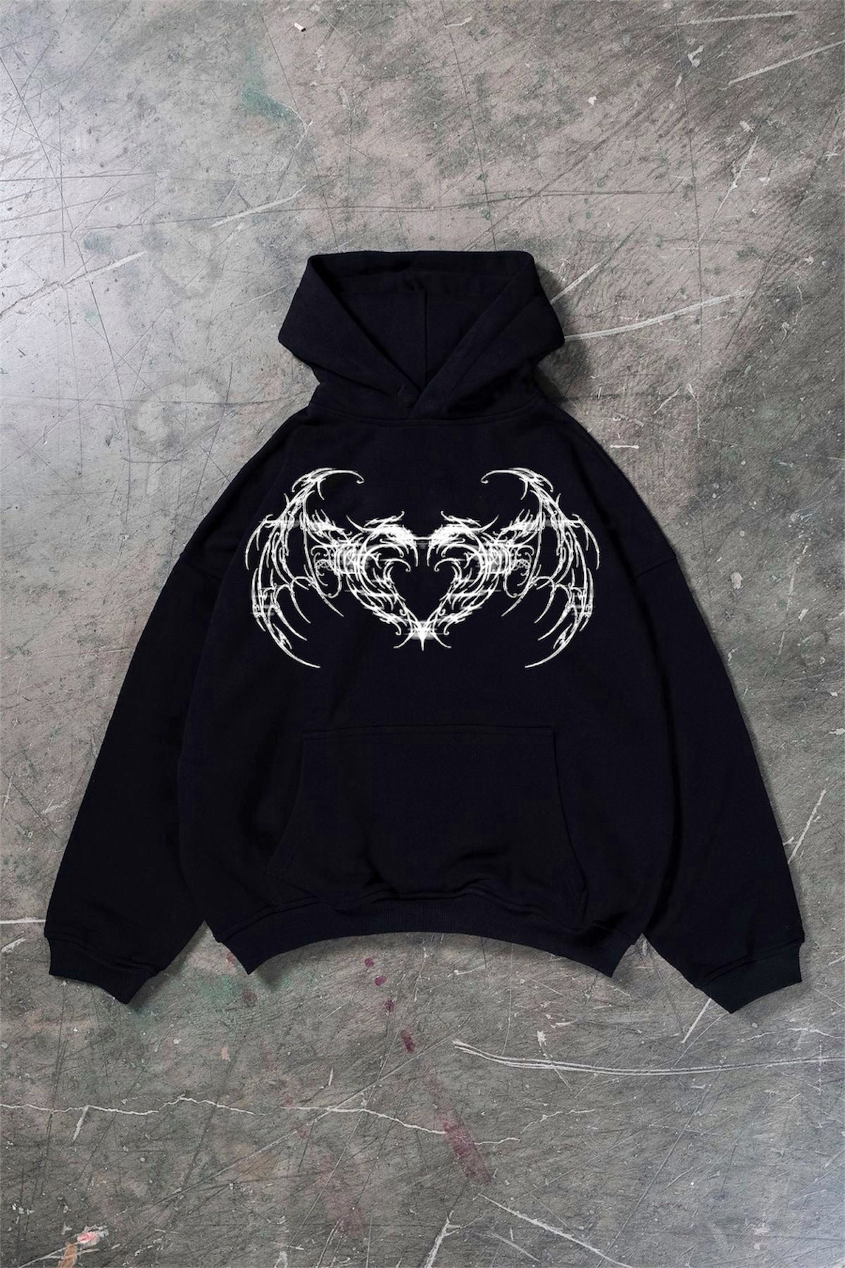 Black hoodie with white heart