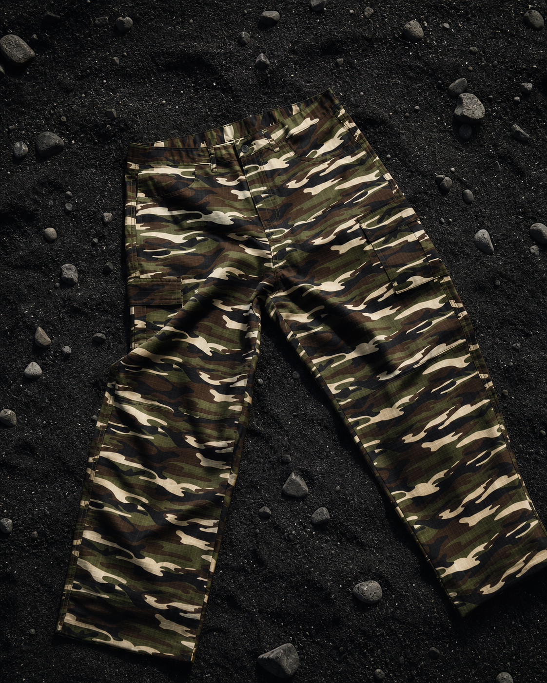 * black Baggy Gabardine Pants camo
