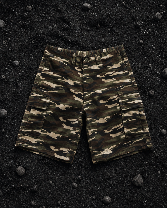 Camo * Black Washed Gabardine Cargo Shorts