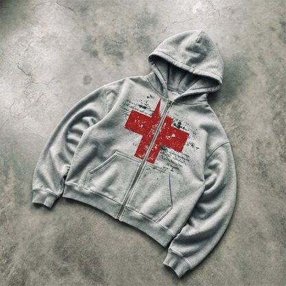 Vintage Red Cross Zip-Up