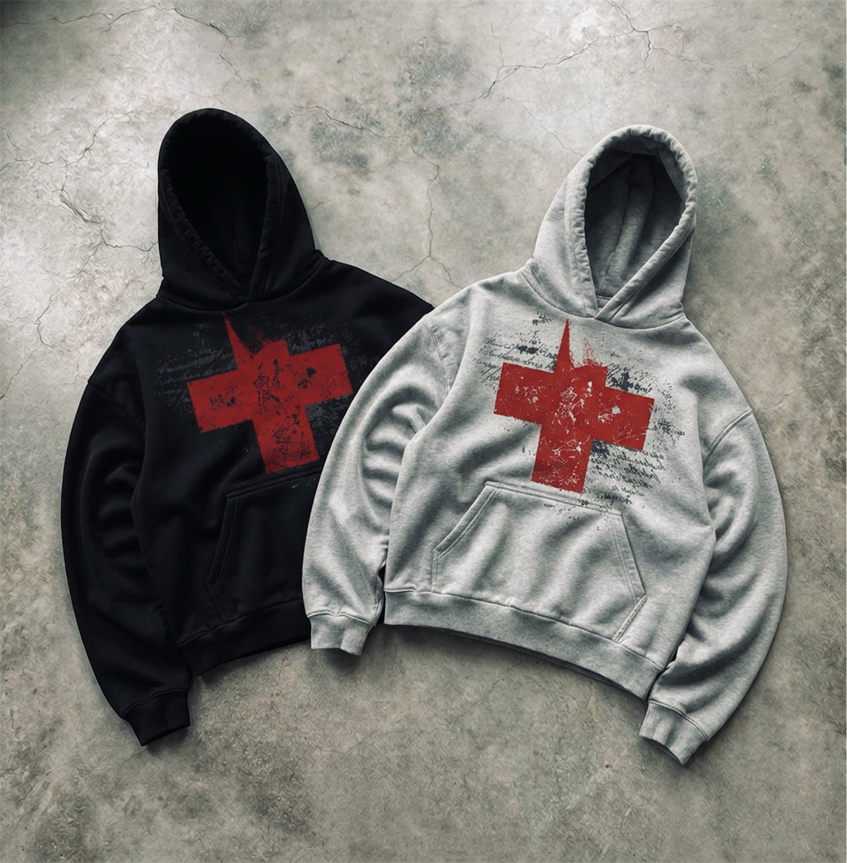 Distressed cross vintage Boxi hoodie