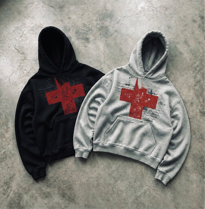 Distressed cross vintage Boxi hoodie